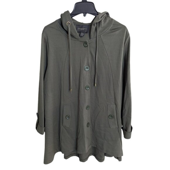 Christain Siriano button front hooded jacket, green, size 1X - Picture 1 of 6